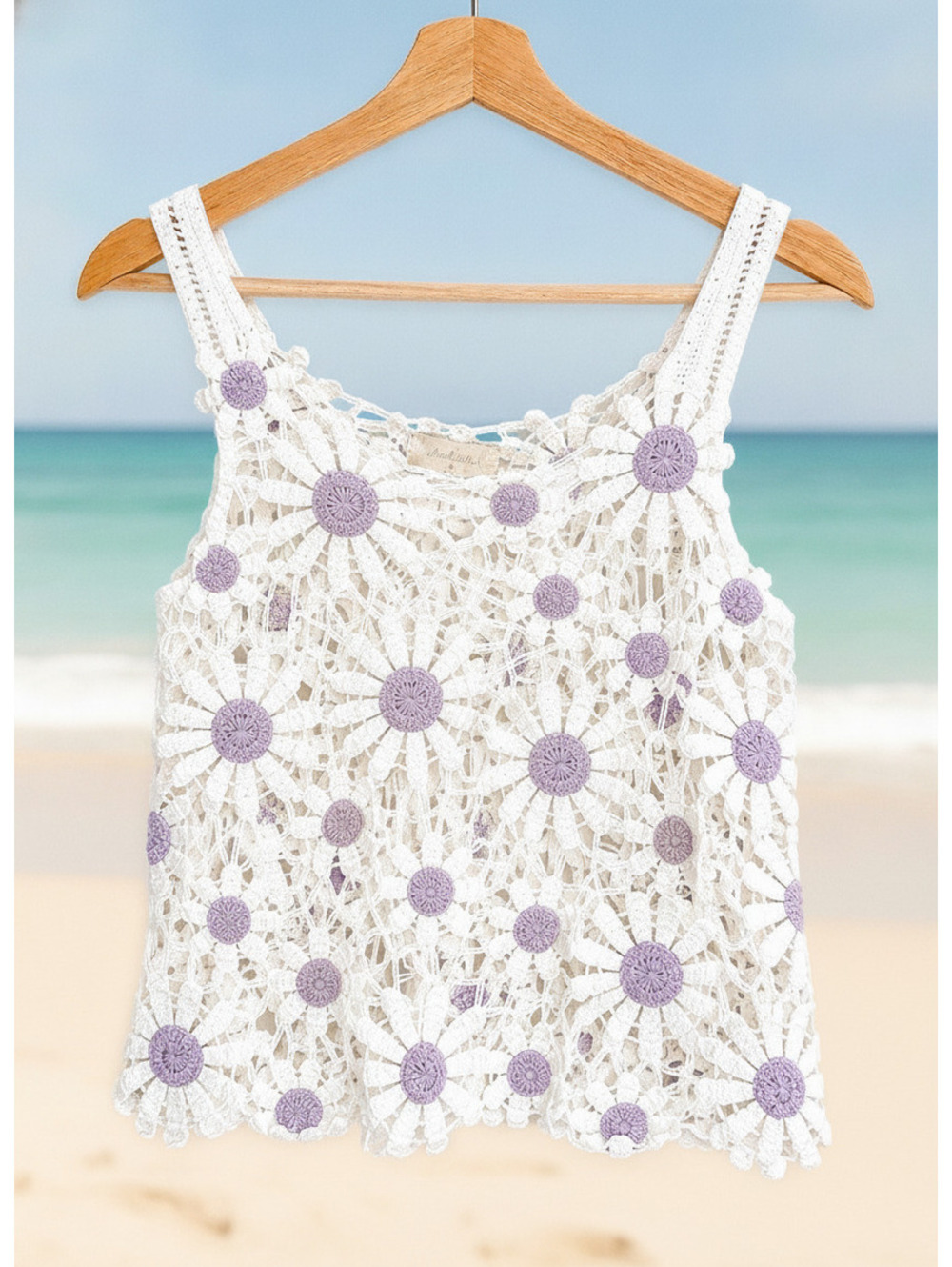 Altard State Y2K Crochet Lace Crop Tank Top White‎ with Lilac